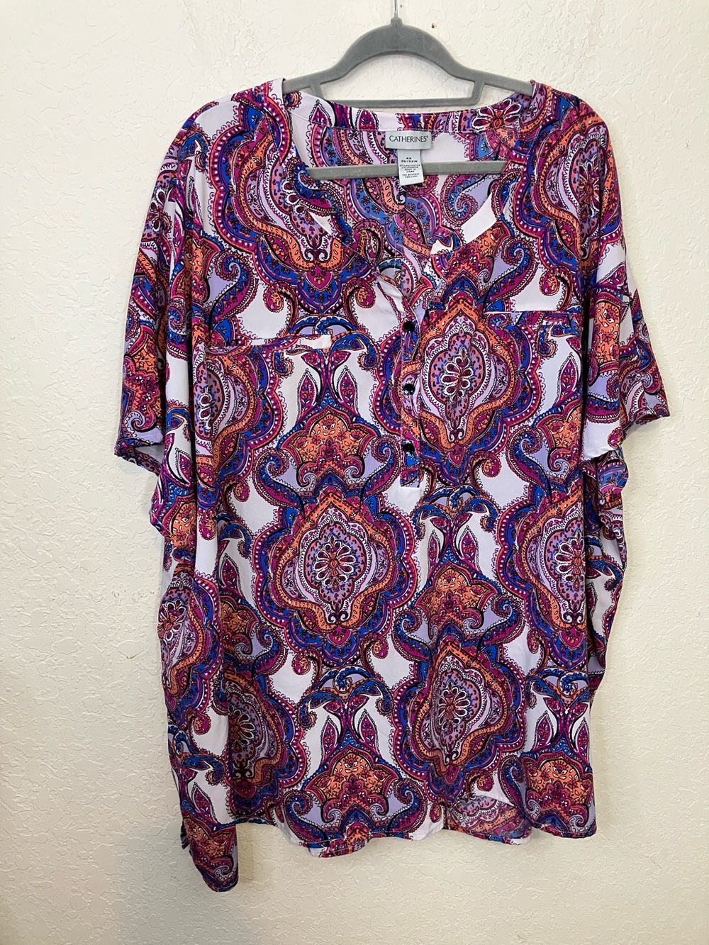 Catherines Purple Pink Paisley flowy Henley Blouse